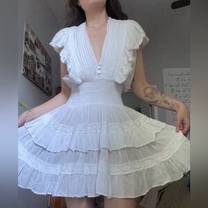 Jen's Pirate Booty White Ruffled Smocked Mini Dress